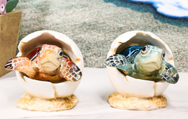 Pack Of 2 Marine Blue And Brown Sea Turtle Hatchlings In Egg Shells Figu... - $24.99