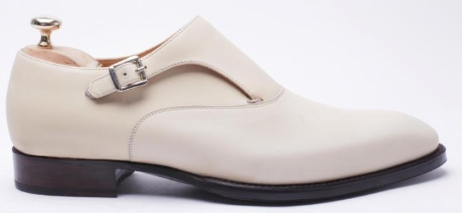 Men White Color Monk Single Buckle Strap Black Sole Real Leather Shoes US 7-16