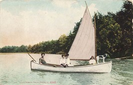 Yachting on Lake Winnebago, Fond du Lac WI, sail boat with dog POSTCARD - £7.90 GBP