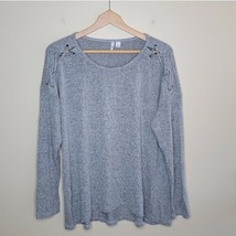 Cato | Heathered Gray Lightweight Sweater with Laced Detail on Shoulders, large - £12.86 GBP