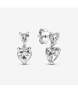 Double Heart Sparkling Stud Earrings,Fits Pandora charms - $28.70 CAD