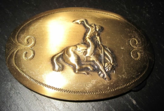Vintage BRASS Tone WESTERN COWBOY Rodeo Belt Buckle - $24.99