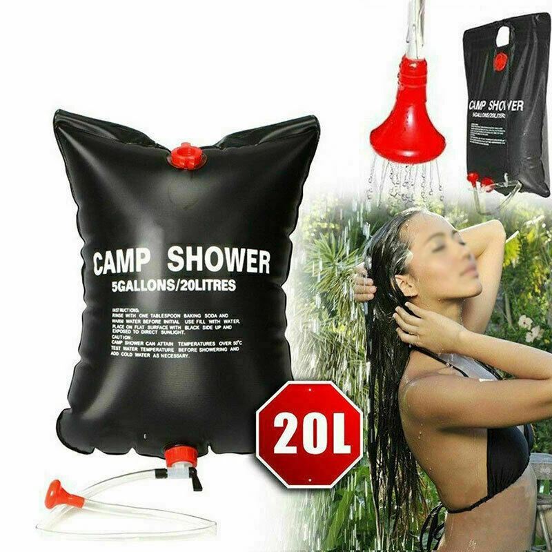 Solar Energy Water Shower Bag 20L Portable Foldable Heated Outdoor Camping RV - £16.75 GBP
