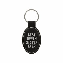 Funny Gifts Best Effin Sister Ever Engraved Leatherette Keychain for Women Oval  - £8.78 GBP