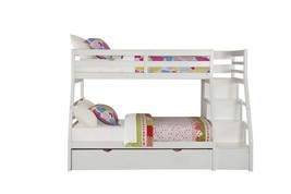 95" X 56" X 65" Twin Over Full White Storage Ladder And Trundle Bunk Bed - €1.495,88 EUR
