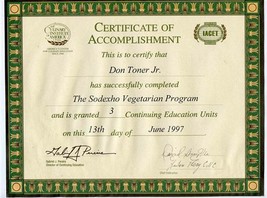 Culinary Institute of America Sodexho Vegetarian Certificate of Accompli... - £13.93 GBP