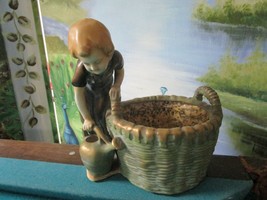 Imperial Amphora Turn Teplitz Austria Glazed Pottery Planter Boy Basket - £217.35 GBP