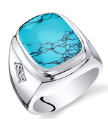 Mens Square Cut Simulated Turquoise Sterling Silver Ring - £109.85 GBP