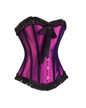  Purple Satin Black Frill Gothic Retro Burlesque Bustier Waist Training ... - £62.40 GBP