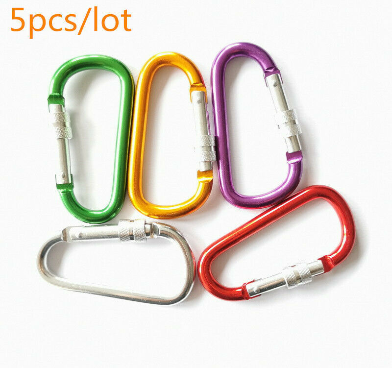 5Pcs 8cm Carabiner Aluminum Alloy Locking Clip Camping Hook Keychain D-Ring - $9.89