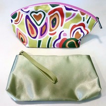 Clinique Vintage 1990’s Cosmetic Bags Pouches Set Of 2 Green Floral & Satin New - $9.95