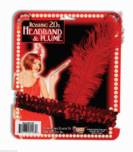 Red Sequin Flapper Headband w/RED Plume Adult Halloween Costume Accessory - £3.00 GBP
