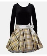 MSRP $68 Bonnie Jean Velvet Drop Waist Hipster Dress Gold and Black Size 16 - $37.62