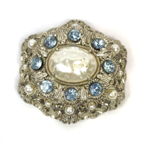 Vintage Signed West Germany Filigree Faux Pearls Brooch Pin Silver Tone ... - $35.00