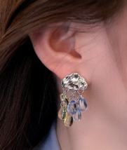 Fashion flower trace cloud water drop tassel earrings girls with cute Ja... - $19.80