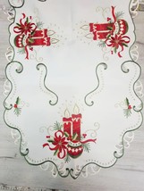 Ecri Christmas Table Runner, Red Green Gold Metallic Embroidered 24x48&#39;&#39; - £23.70 GBP