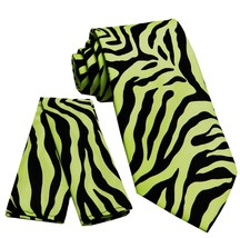 Vesuvio Napoli in Italy Men&#39;s Neck Tie W Handkerchief Green Zebra Print 60 In - £10.28 GBP