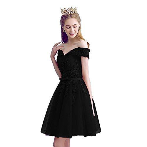 Off The Shoulder Tulle Beaded Lace Short Prom Homecoming Dresses Black US 14