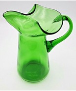Vintage Pitcher Green Glass Pinched Lip Spout Collectibles Home Decor 7.... - £7.54 GBP