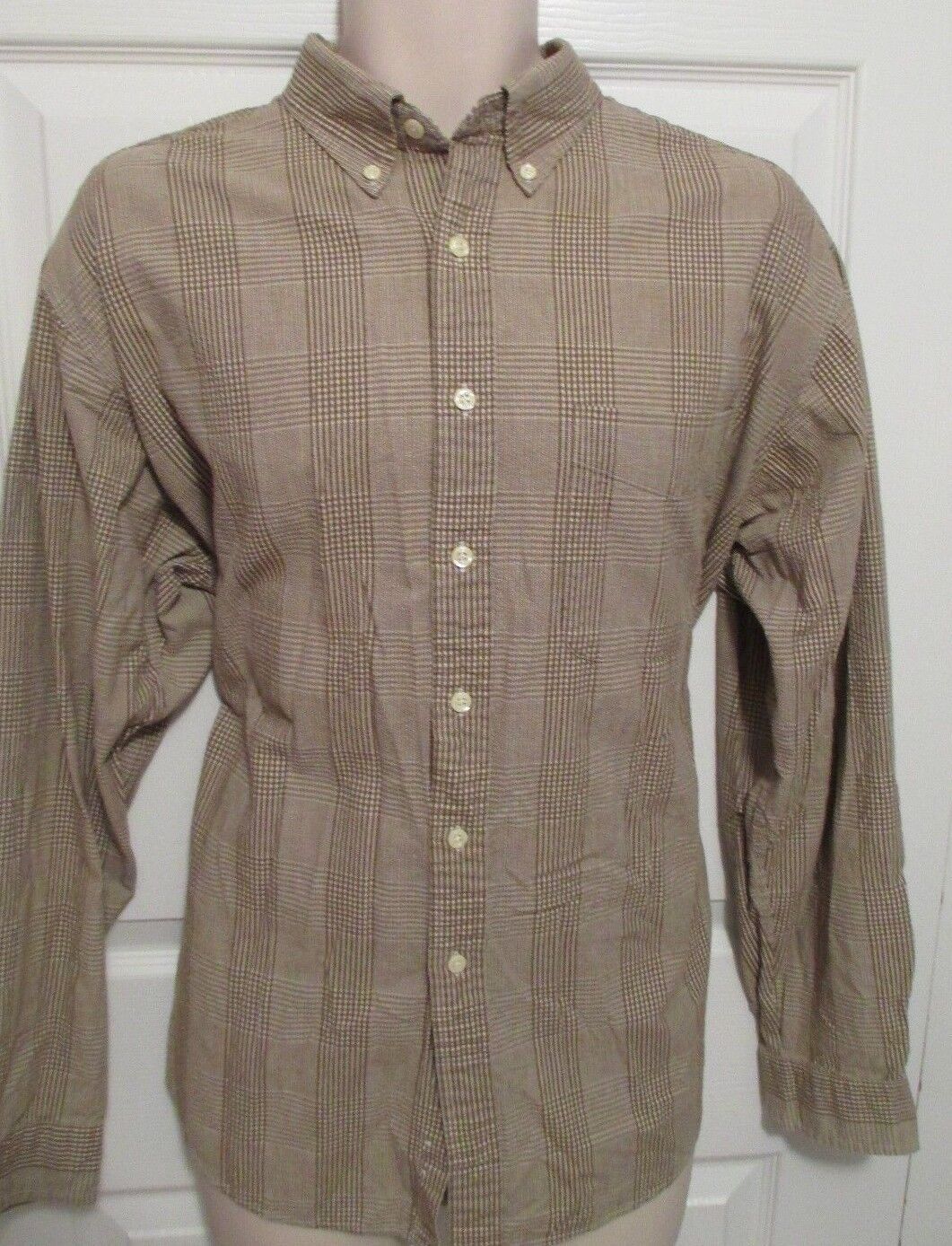 Primary image for J Crew Cotton Men’s Brown & White Plaid Shirt, Size Large, Long Sleeve 