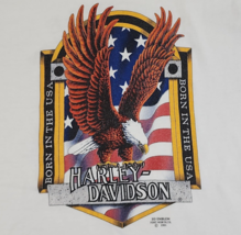 Vtg 1991 Harley Davidson Born In The USA White Single Stitch 3D Emblem S... - $96.74
