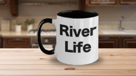 River Life Mug White Two Tone Coffee Cup Floating Rapids Paddle Flowing Down Bar - £17.06 GBP
