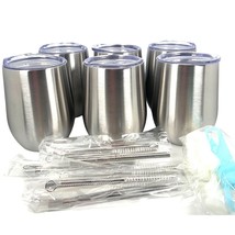 6PK Stainless Steel Wine Tumbler Cups 12oz Double Wall Insulated Sip Lid - £17.25 GBP