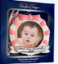 Baby&#39;s First Christmas 2020 Photo Picture Frame Ornament Girl Wreath 1st Pink - £15.44 GBP