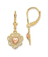 14K Two Tone Gold Heart Drop Leverback Earrings - $249.99