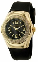 NEW Rousseau 9664 Womens Mela Collection Swarovski Bezel Yellow Gold/Black Watch - £23.69 GBP