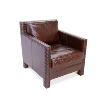Club Armchair Distressed Genuine Leather Accent Chair - Rustic Brown - £2,916.60 GBP