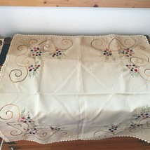 Vintage Tan with Colorful Embroidered Small Flowers Square Table Topper ... - $10.39