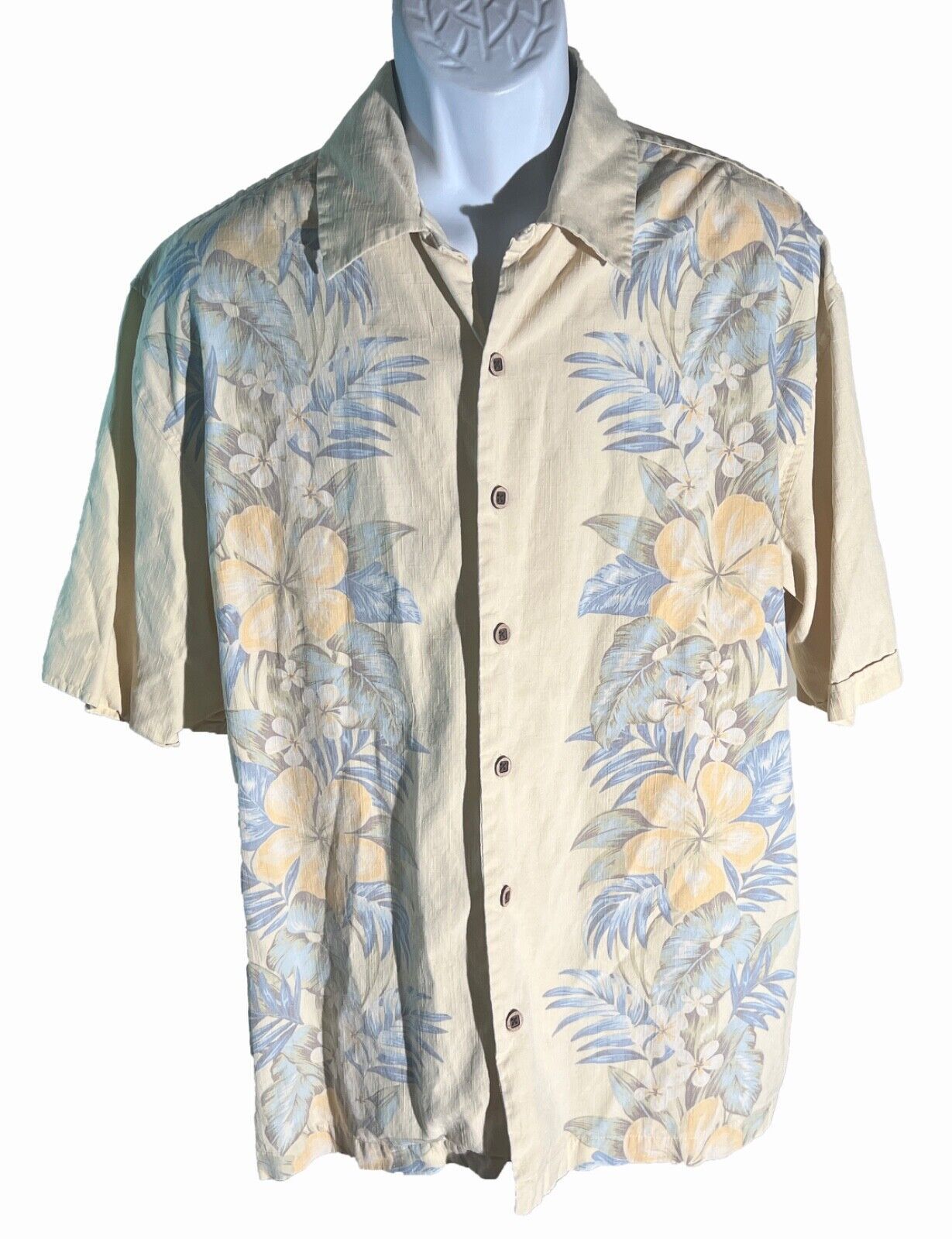 JAMAICA JAXX Men&#39;s Short Sleeve Button Down Silk Floral Shirt Yellow Large - $14.84