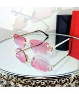 Luxury Rimless Round Cut Sunglasses Pink Lens Gold Frame with High-Quality - $77.60