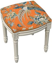 Vanity Stool Pheasant Antique White Wash Antiqued Hand-Applied Brass Nailheads - £235.12 GBP