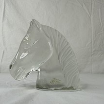 Handcrafted Art Glass Viking Frosted Clear Glass Horse Head Paperweight Figurine - £52.94 GBP