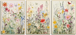 Kissfox Framed Colorful Wildflower Canvas Wall Art Set Of 3 Flowers Pictures - $29.99