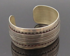 NAVAJO 925 Silver - Vintage Geomatic Figure Etched Solid Cuff Bracelet - BT10107 - $233.27