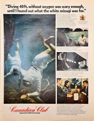 CANADIAN CLUB-Bottle-Canada-Deep Sea Diving-Relax-1968 Print Ad - $12.01