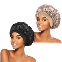 2Pcs Silk Bonnet for Sleeping , Satin Hair Bonnets,  Elastic Band Silk Sleep Cap - £14.95 GBP