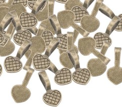 10 Jewelry Bails Heart Shaped Antiqued Bronze Pendant Hangers Glue On 22mm - £4.55 GBP