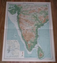 1922 Map Of South British India Mumbai Bombay Maharashtra Ceylon Sri Lanka - £23.23 GBP