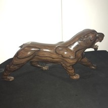 Hand Carved Wooden Jungle Cat Wood Carved Lion/Cat; 13.5&quot;x6&quot;x3&quot; Sanded/Varnished - £33.28 GBP