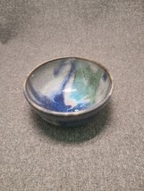 Handmade Art Pottery Ceramic Glazed Blue Drip Bowl Signed SR - £13.78 GBP