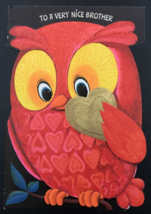 VTG Diecut Hallmark Owl w/ Gold Coin Heart Nice Brother Valentine Greeting Card - £7.09 GBP