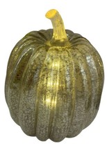 Plastic Pumpkin Gold tone Light Up Faux Mercury Glass Halloween Fall Decor 9” - £10.69 GBP