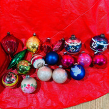 18 Vintage Glass Christmas Tree Ornaments Shiny Brite Others Various Shapes Size - £46.67 GBP
