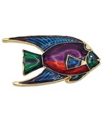 Enameled Tropical Fish Metal Brooch Pin Gold-Tone Finish Rhinestone Eye ... - £13.30 GBP