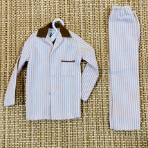 Barbie Vintage Ken Sleeper Set Pajamas # 781 Brown White Stripes 1960s &amp; Hanger - $15.79