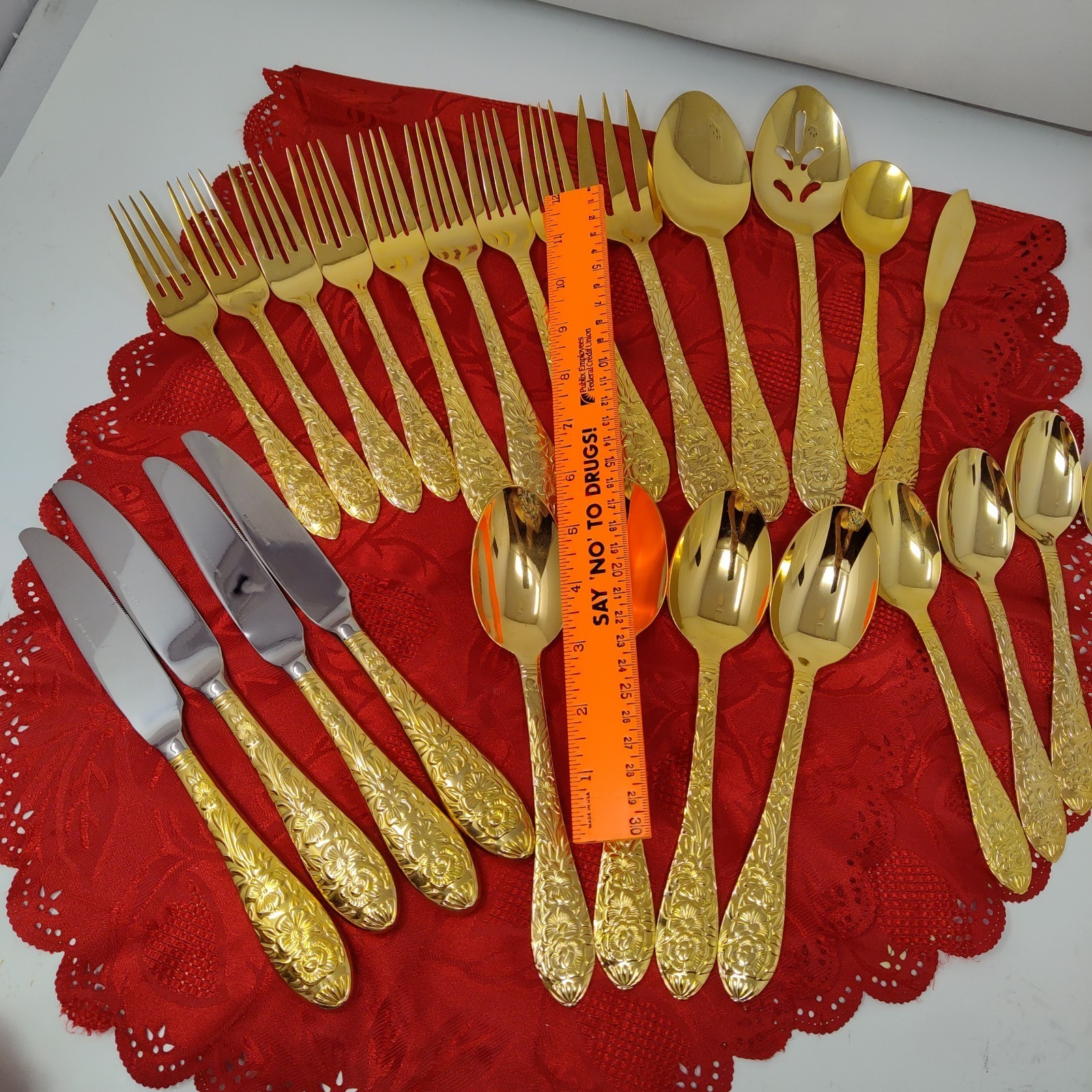24X Set Cambridge Festival Gold Stainless Flatware Forks Knives Spoons Serving  Item image 3